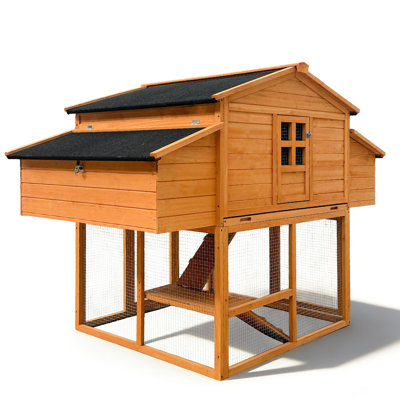 Outdoor Chicken House With - Roof Panel, Two Nesting Boxes And Perch For Multiple Poultry Upgrade Curtain, Removable Leakproof Tray 6 Access Areas Chickens