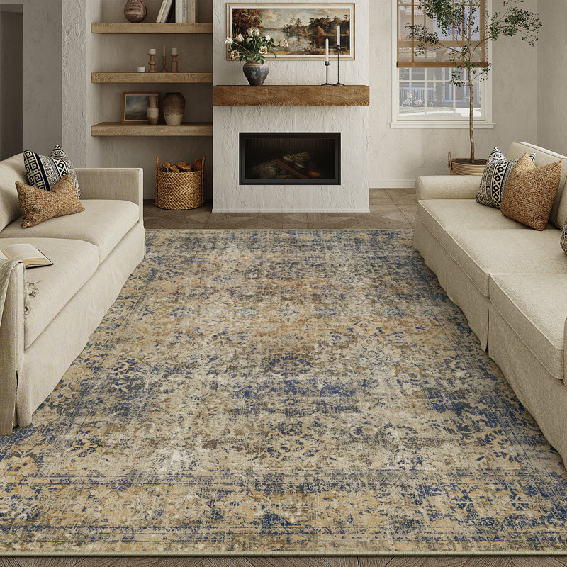 Tapis brun / bleu Velusha, Rectangulaire 8 pi x 10 pi
