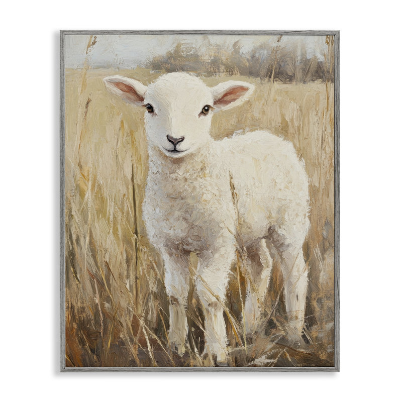 «Curly Lamb in Grassy Field», estampe numérique par Petal Prints Design, H 20 po x l 16 po, Estampe numérique Farmhouse