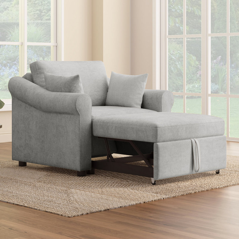 Fauteuil convertible en chenille avec dossier réglable, chaise longue 3 en 1 se transformant en lit, lit simple pour le salon, gris