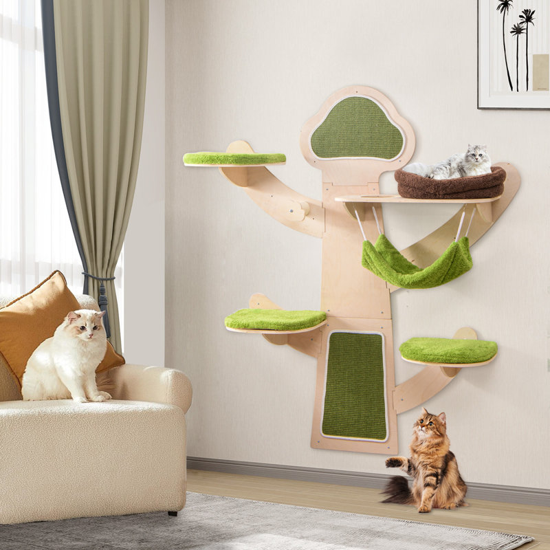 Tour à chat murale avec hamac de lit en sisal et coussins pour tapis Gymax