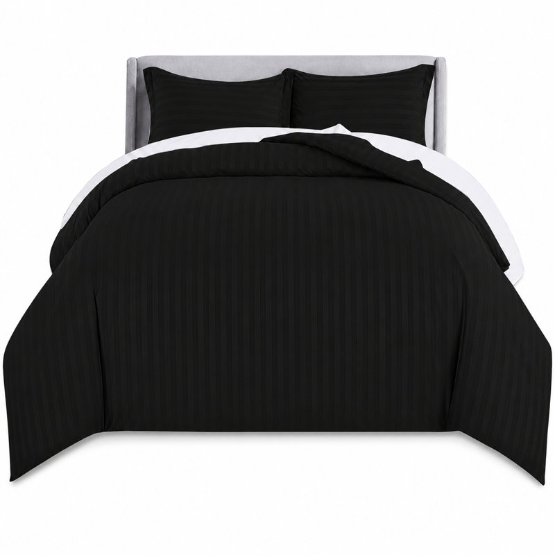 Microfibre Striped Duvet Cover Set, King, Black