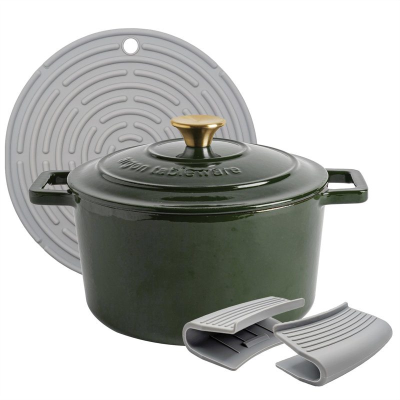 Argon Tableware - Round Cast Iron Casserole Dish, Green