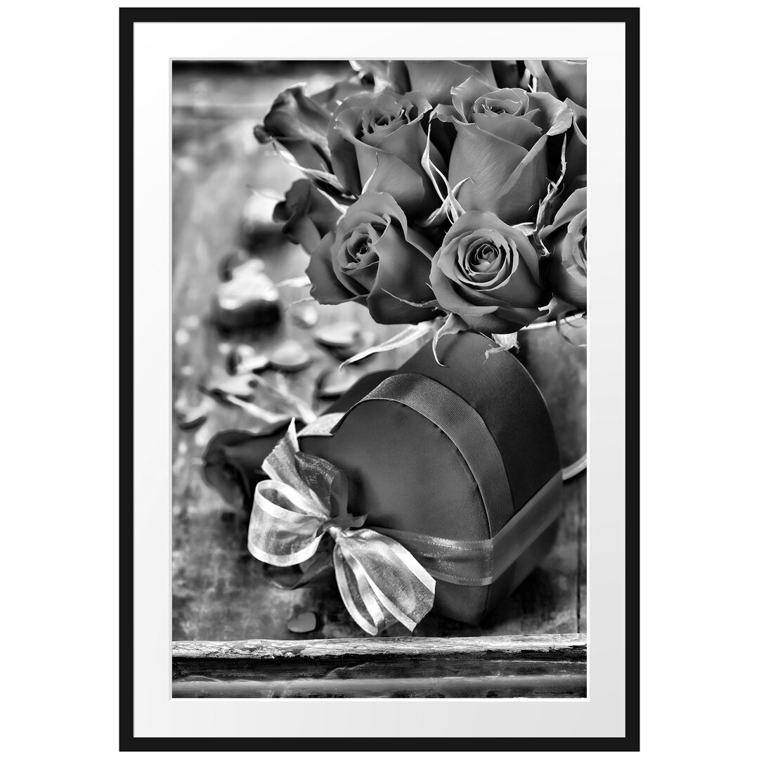 Gerahmtes Poster Rosen mit Herz