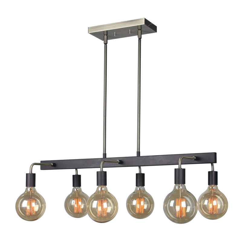 Luminaire suspendu linéaire à 6 lumières pour îlot de cuisine Clopton, Laiton brossé / bronze, ST64