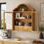 Armoire murale rétro en bois massif vieilli rustique avec plateau ondulé élégant, pour la salle à manger, la cuisine, le salon et la salle de bain-1370137290