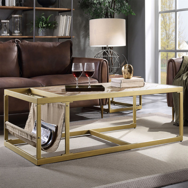Table basse rétro avec porte-revues brun