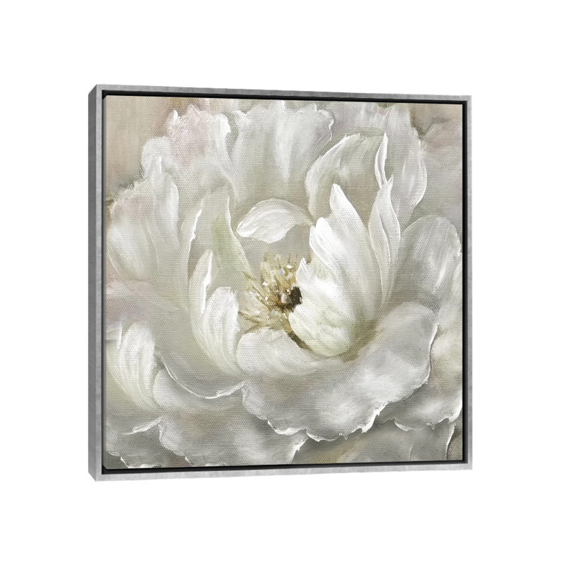 "Perfect Peony" par Nan, reproduction d’art, H 18 po x l 18 po x 1,5 po, Toile avec cadre argenté, Pas de tapis