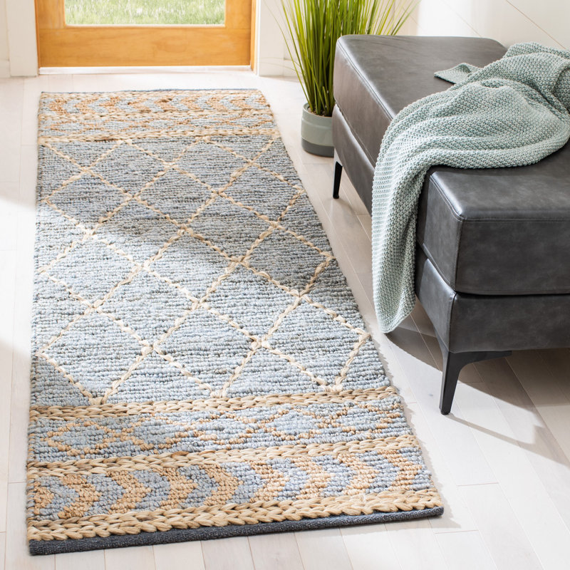 Tapis naturel / bleu tissé à la main Phippsburg, Tapis de couloir 2 pi 3 po x 8 pi