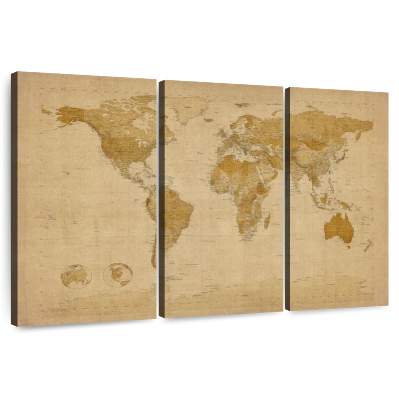 Carte du monde Aliaz style antique I, H 20 po x l 33 po