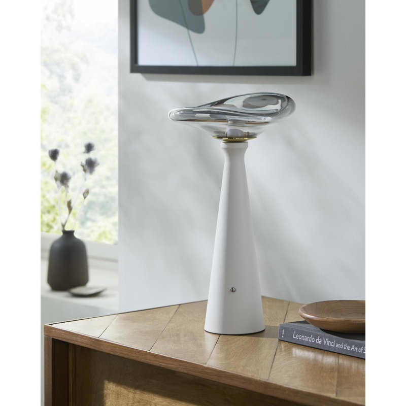 Iron Table Lamp with Glass Shade, White, Charcoal