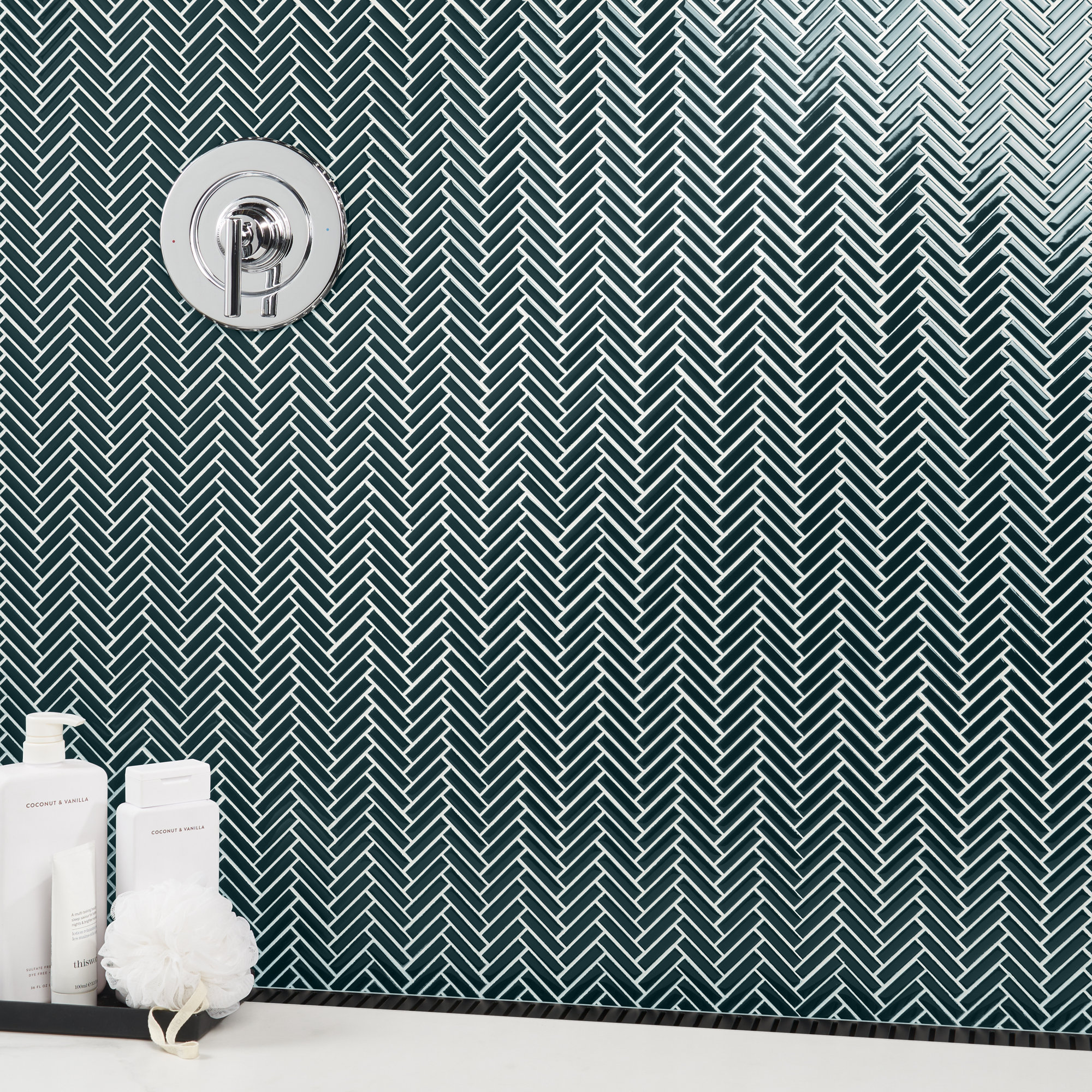 Monogram Herringbone 11.14 in. x 11.14 in. Glossy Porcelain Mosaic Floor And Wall Tile (0.86 Sq. Ft. / Each), Emerald Green
