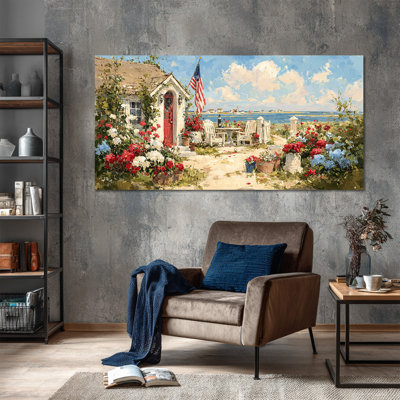 Patriotic Wall Art, American Flag Wall Art Canvas, 4th of July Wall Decor, Americana Wall Art for Living Room, Patriotic Pictures Wall Decor, Flag Picture Ready to Hang 16" × 32"