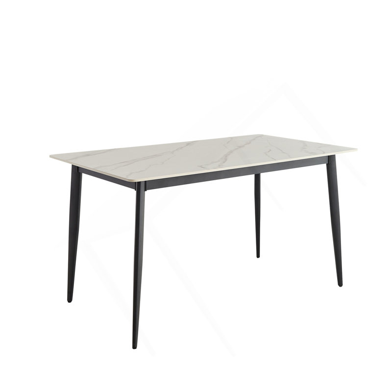 Table de salle à manger Table de cuisine rectangulaire blanche de 55 po avec plateau en porcelaine et pieds en métal, table de salle à manger pour 4 personnes, table de salle à manger de style Mid-Century pour salon et bureau, table seulement