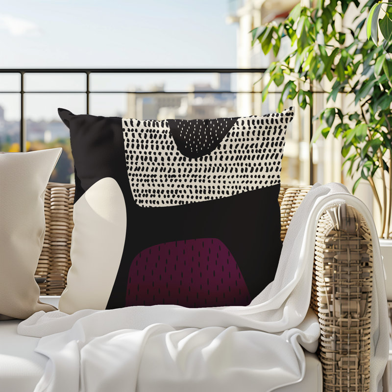 Coussin carré intérieur / extérieur pia, H 15 po x l 15 po, Purple/Black/Off-White