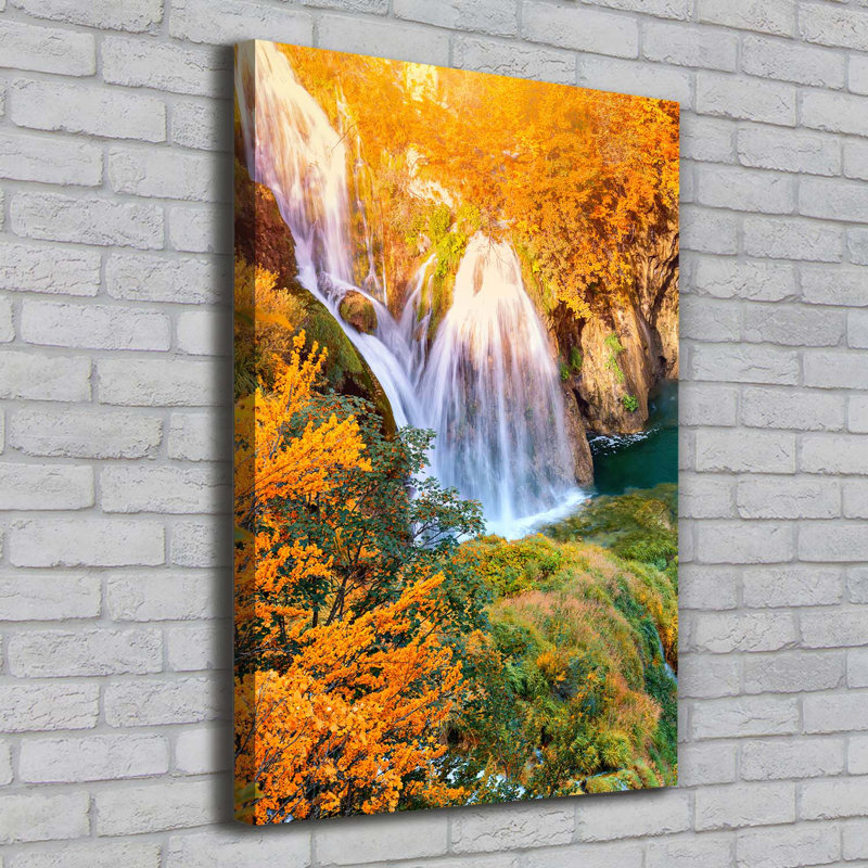 Waterfall In Autumn - Wrapped Canvas Print