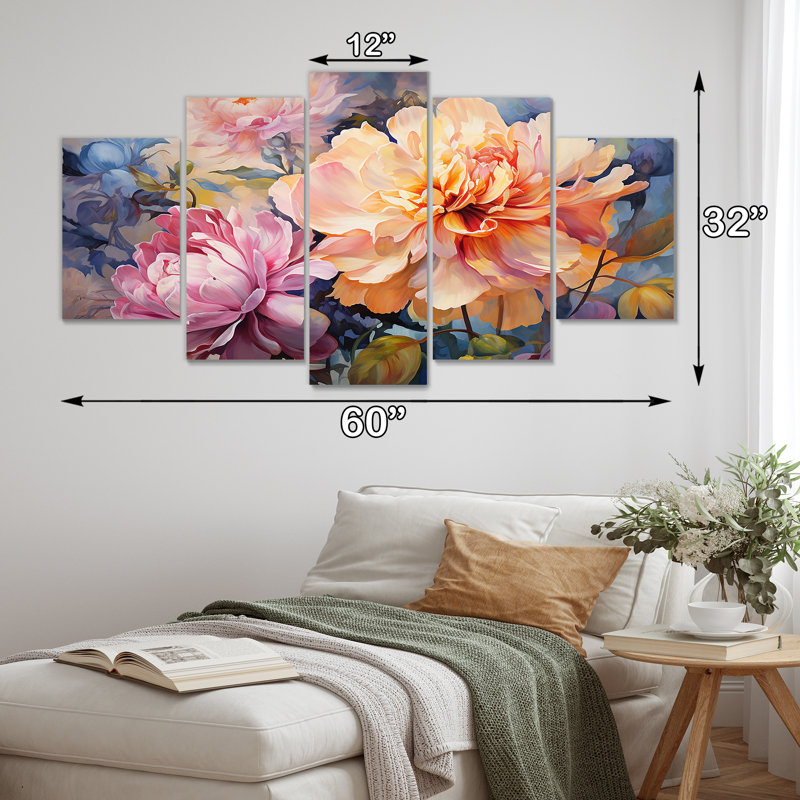 Ayalisse - pivoine, art mural 5 pièces