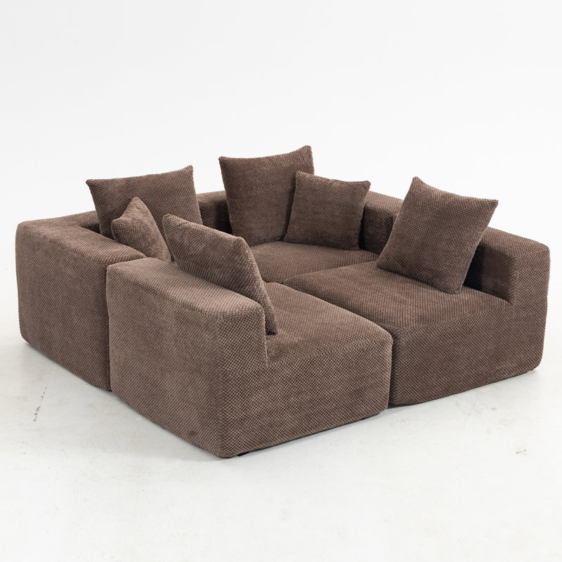 Canapé modulaire modulaire pour le salon, fabrication entièrement en mousse, revêtement brun texturé, ensemble compact compact, assemblage simple, ensemble 111 po x 74 po x 24 po, module de 37 po - brun