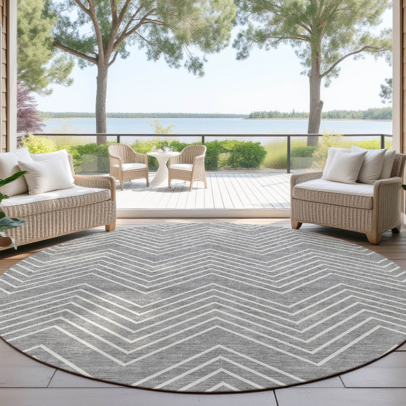 Machine Washable Indoor/Outdoor Kerwin ACN2390 Geometric Rug, Round 8'