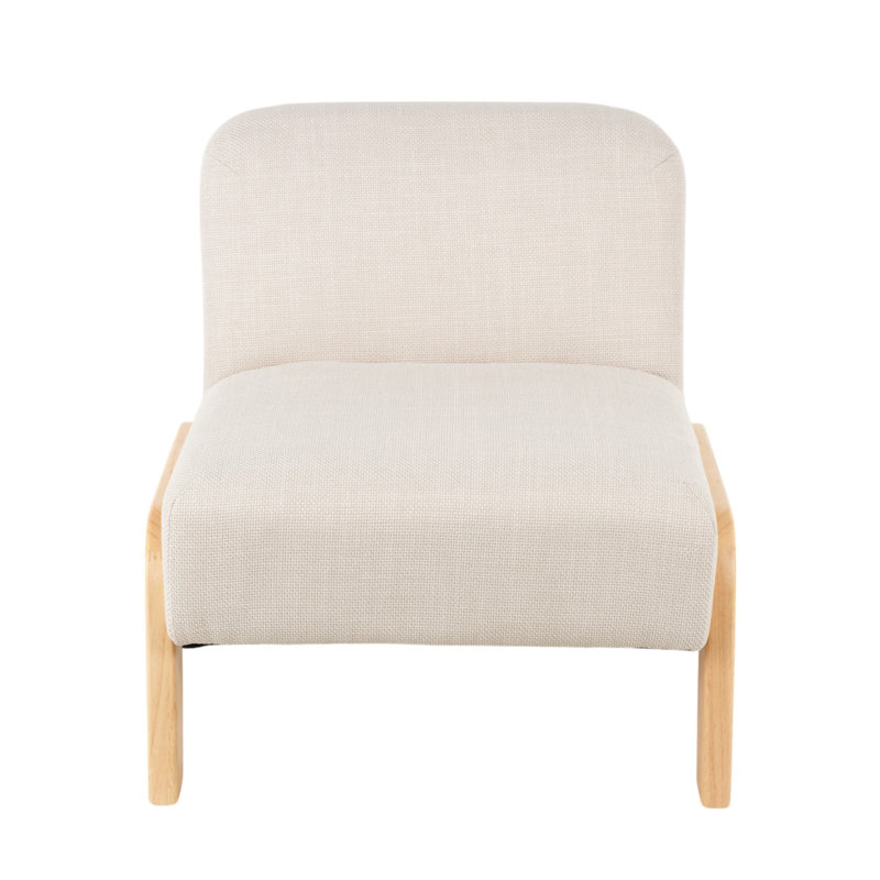 Polyester Square Boucle Beige Living Room Accent Chair With Brown Wooden Legs