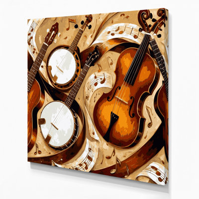 «Music Country and Western Instruments», art mural sur toile brune