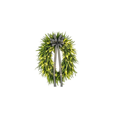 Lit Artificial Fern Wreath with Striped Bow Front Door Wall Decor