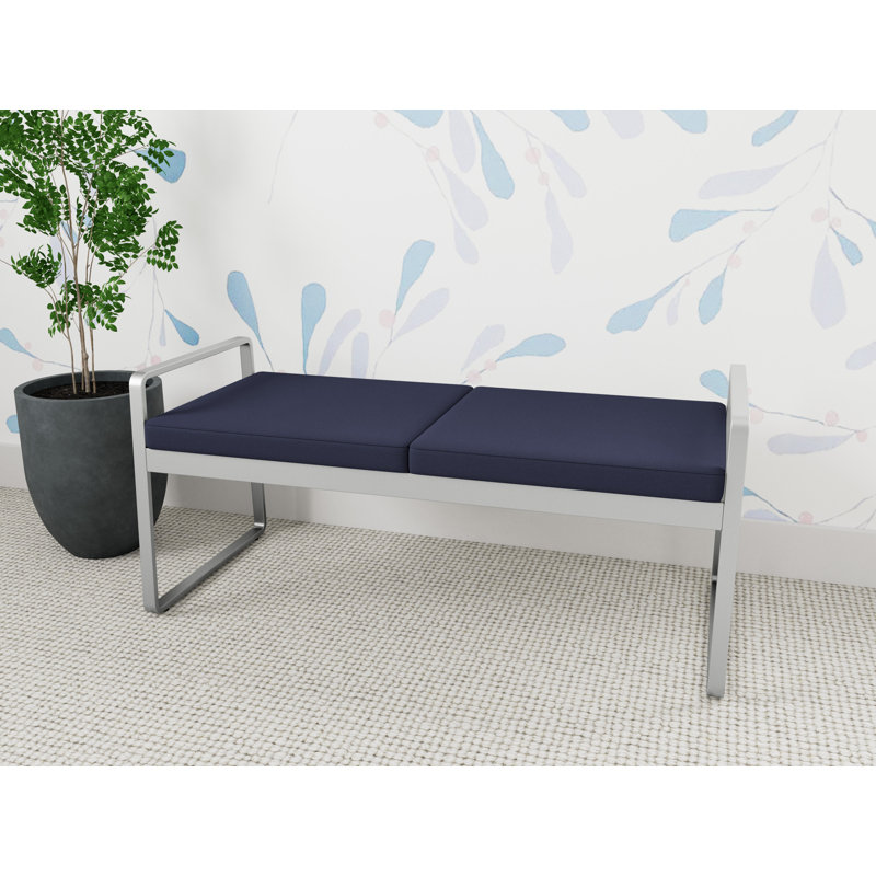 Banc en métal Gansett, Argent, Bleu marine Visite Libre - Tissu uni