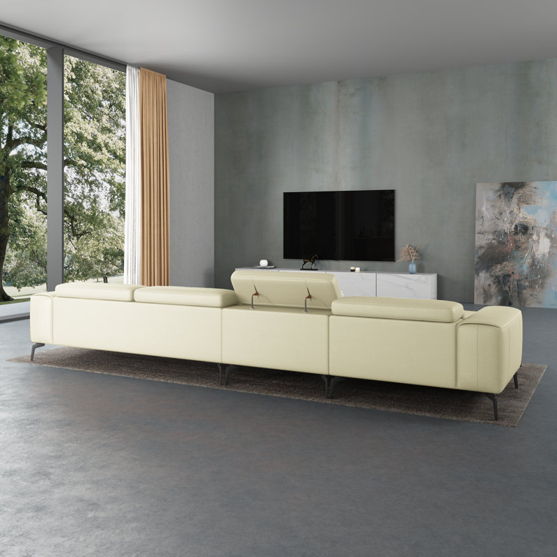 Canapé et chaise longue en cuir véritable de 156 po Cavour, Cuir véritable blanc, Orienté vers la gauche