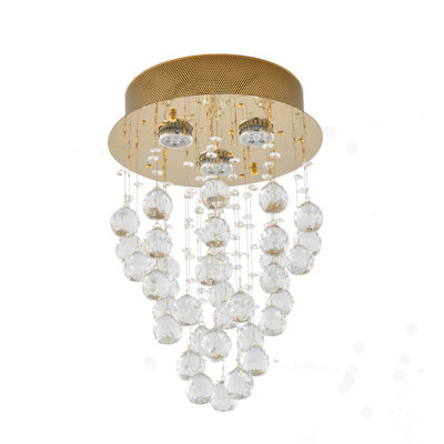 Modern 3 Light Gold Crystal Flush Mount