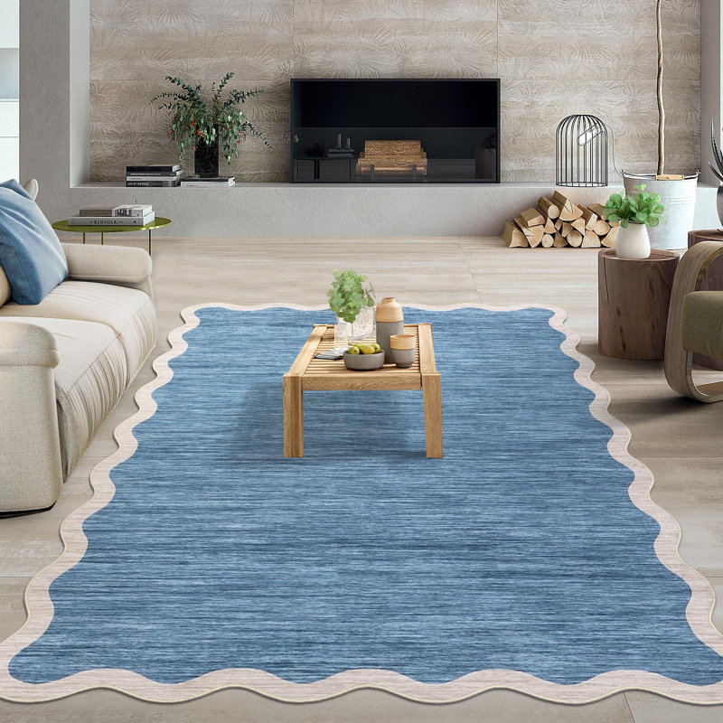 Abstract Machine Printed Area Rug, Blue, Rectangle 80 x 150 cm