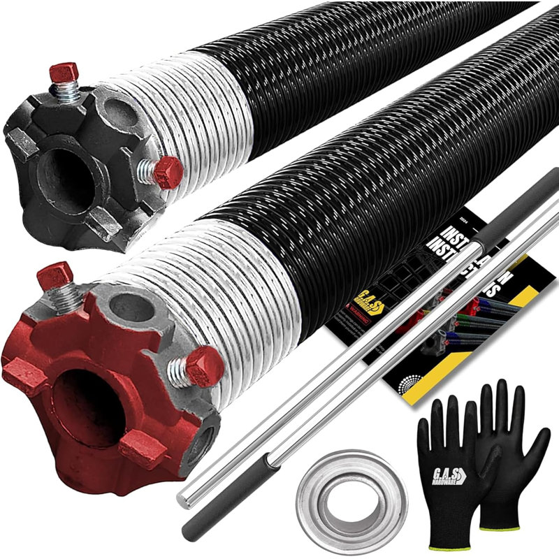 Ressorts de torsion de porte de garage, avec roulement de 1 po, gants et barres (295 x 2 x 41), Paire (cône rouge et noir)
