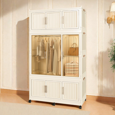 Large Capacity Portable Wardrobe - 9 & 1 Hanging Rod For All Your Belongings American Design Storage Closet A Classic Touch