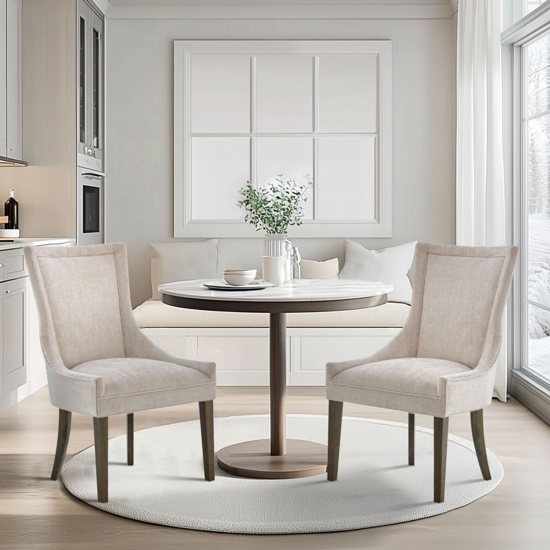 Ultra Cream Upholstered Dining Chairs with High-Back Design and Solid Wood Legs, Cream