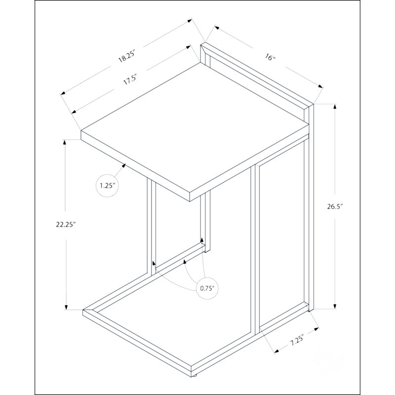 Table d'appoint en forme de C avec base en métal, Blanc, Gris clair