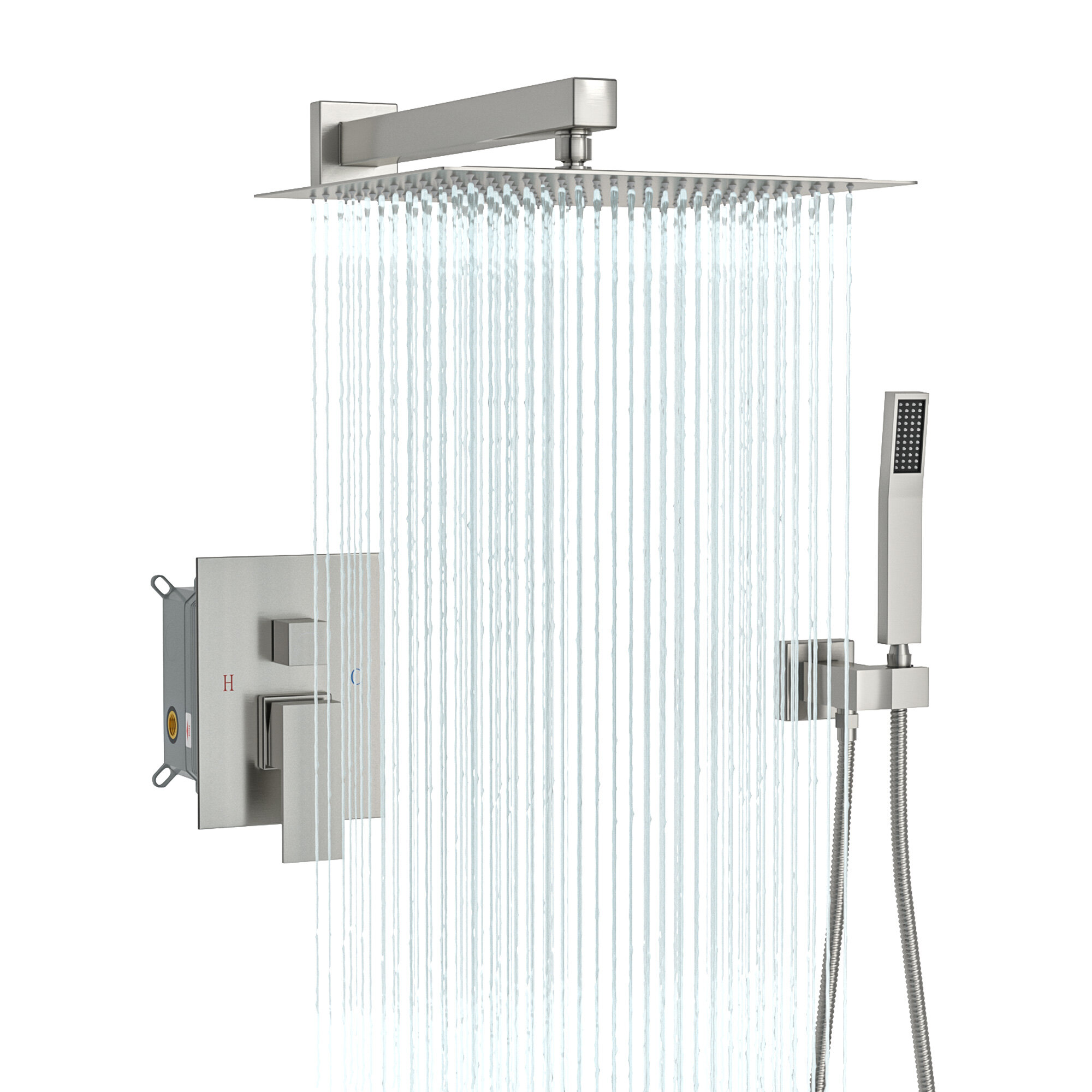 Modern Style 16 Polished Chrome Square Rain Shower System with