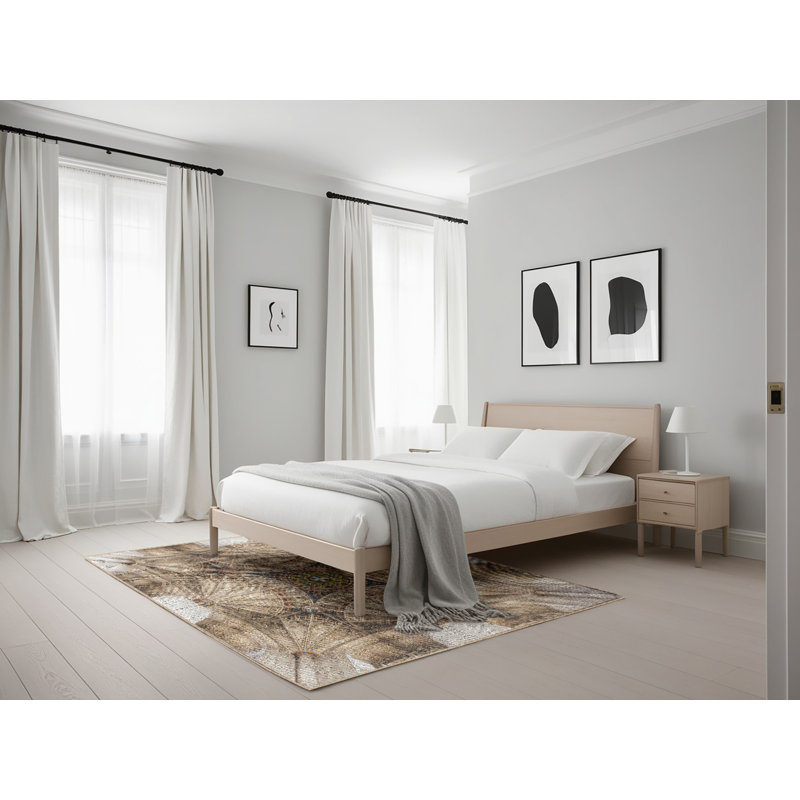 Tapis brun/vert à motif, Rectangle 5 pi x 7 pi