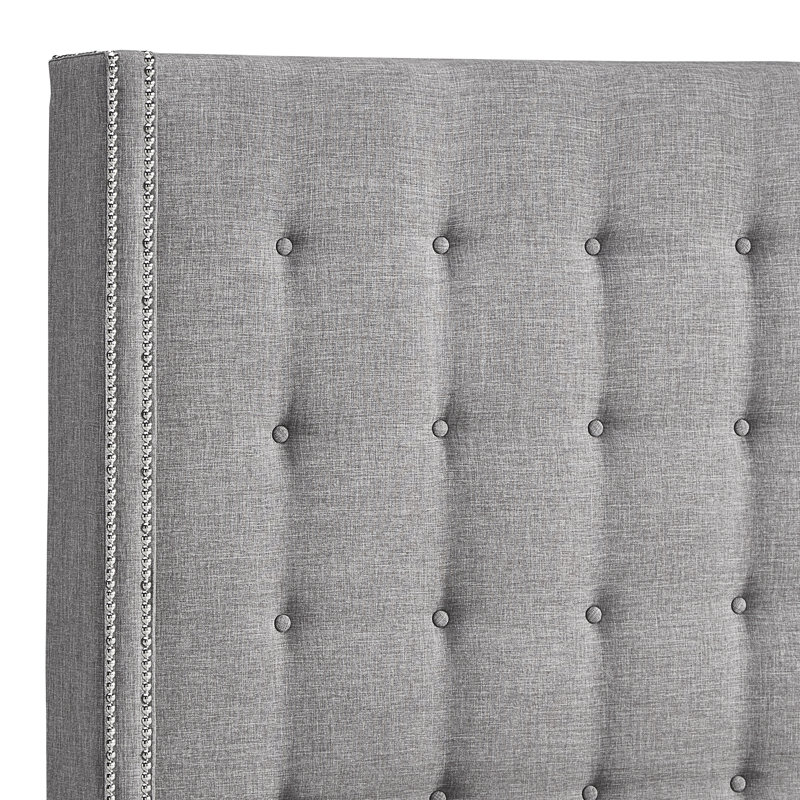 Kaster Upholstered Headboard, Pewter Grey Linen, Queen
