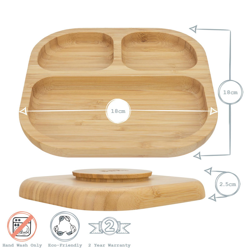 Tiny Dining - Divided Bamboo Suction Plate, Orange