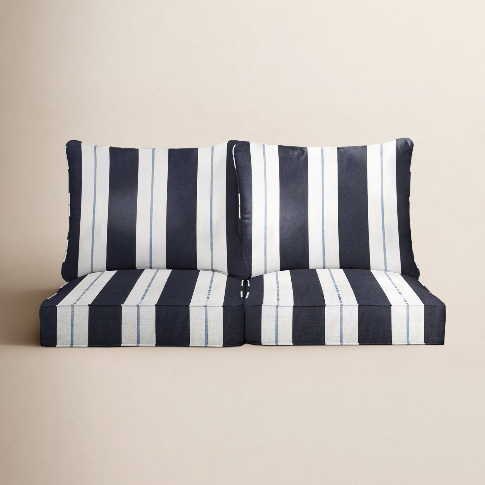 Deana Outdoor Sunbrella Seat/Back Cushion, Navy Stripe Sunbrella®, 23" W x 27" D