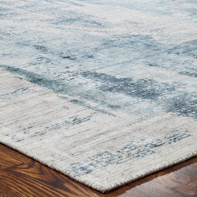 Abstract Area Rug in Blue, Rectangle  2' x 3'