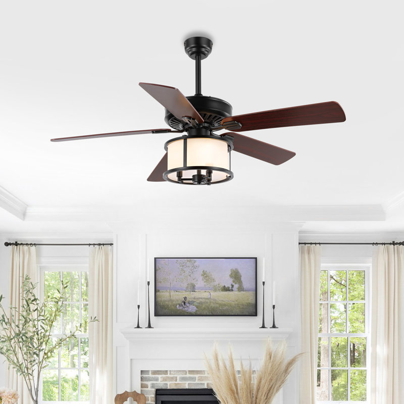 Ventilateur de plafond standard à 5 pales de 52 po avec télécommande et ensemble d'éclairage inclus Janovia