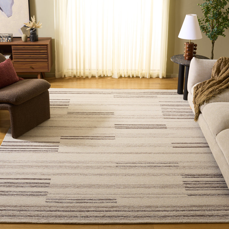 Doveton Hand Tufted Wool Cotton Abstract Rug in Ivory/Brown, Rectangle 8' x 10'