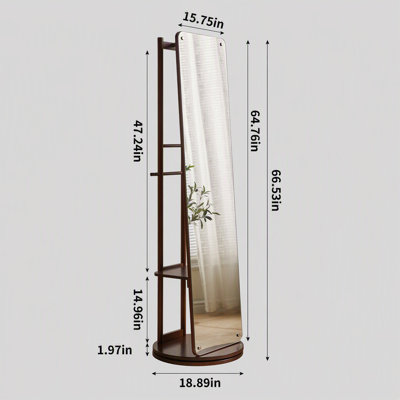 Miroir rotatif pleine grandeur avec portemanteau, miroir de rangement autoportant en bois massif pour le salon de la chambre à coucher