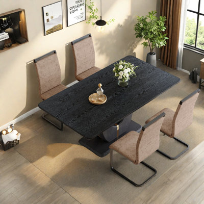 Ensembles de table de salle à manger moderne en bois MDF pour la maison, chaises en tissu brun pour 4