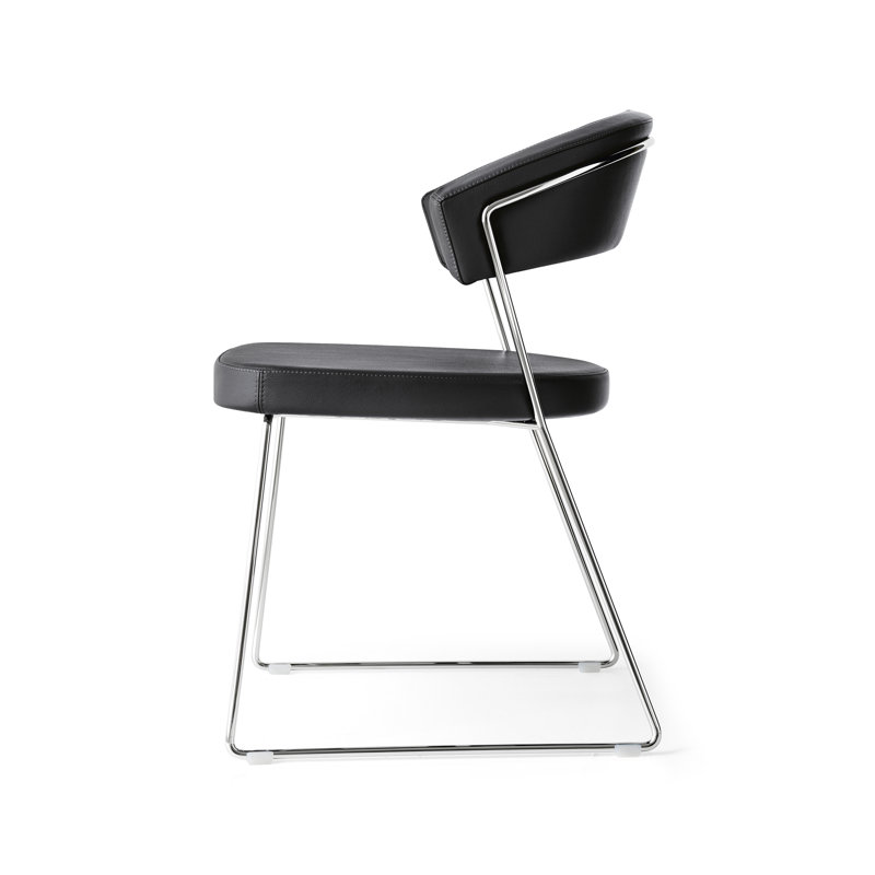 New York Upholstered Armless Chair with Sled Base, Black, Chromed
