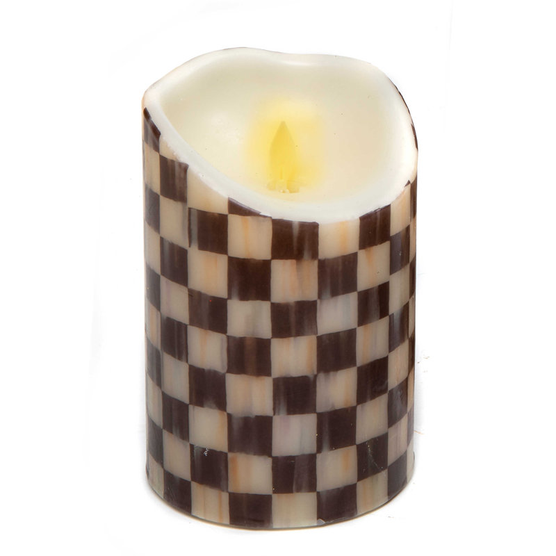 Courtly Check 8" Brown Flicker Flameless Pillar Candle with Remote