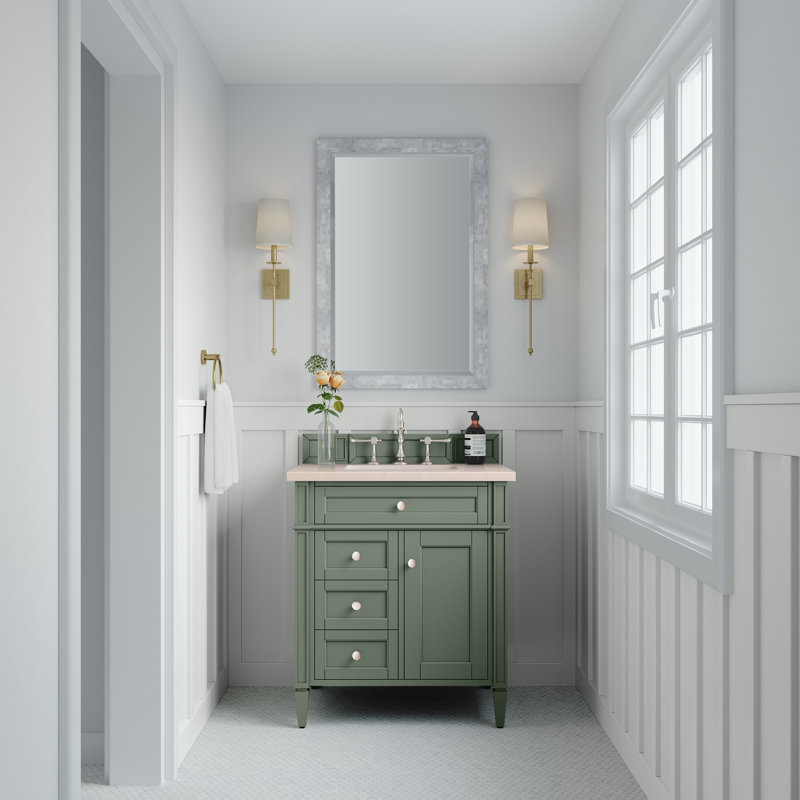 Brittany 30'' W Single Vanity, Carrara White, Smokey Celadon, 8" Widespread