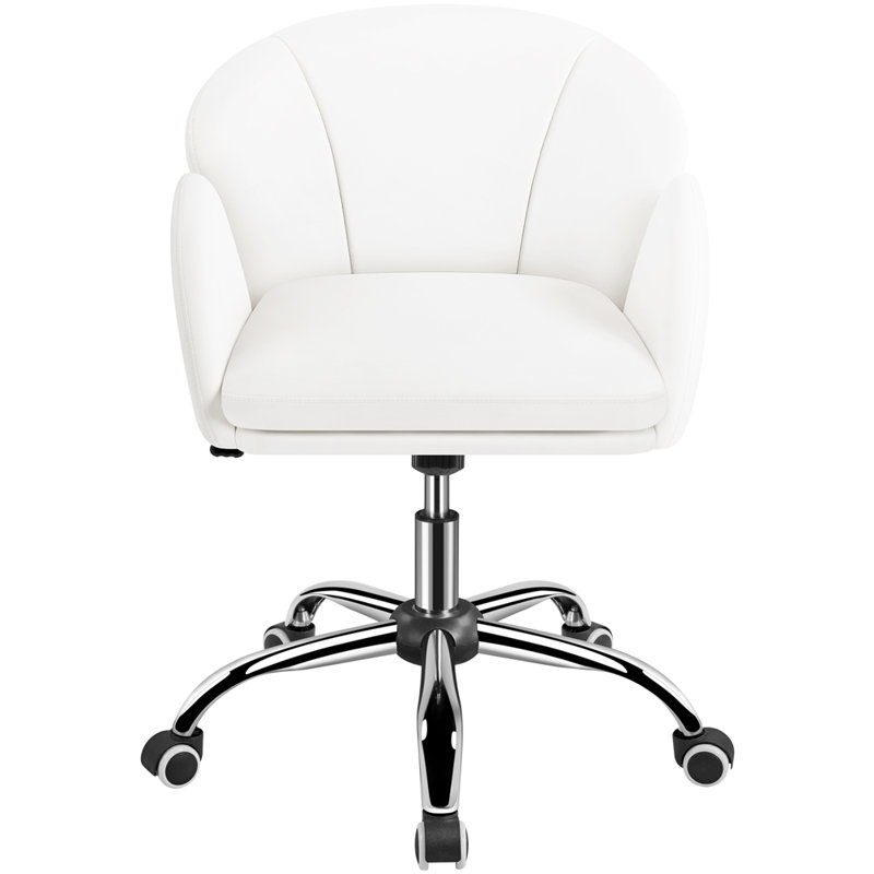 Desk Chair With Petal-shaped Backrest, White Faux Leather