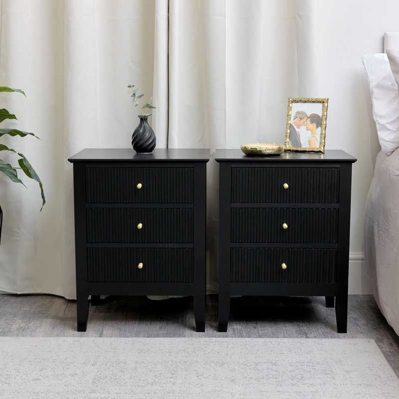 Caton 48cm W Manufactured Wood Bedside Table, Black