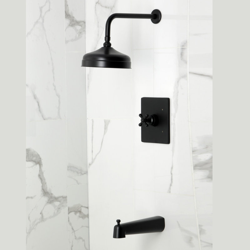 Robinet de baignoire et de douche à pression équilibrée à poignée simple Kingston Brass Metropolitan, Noir mat